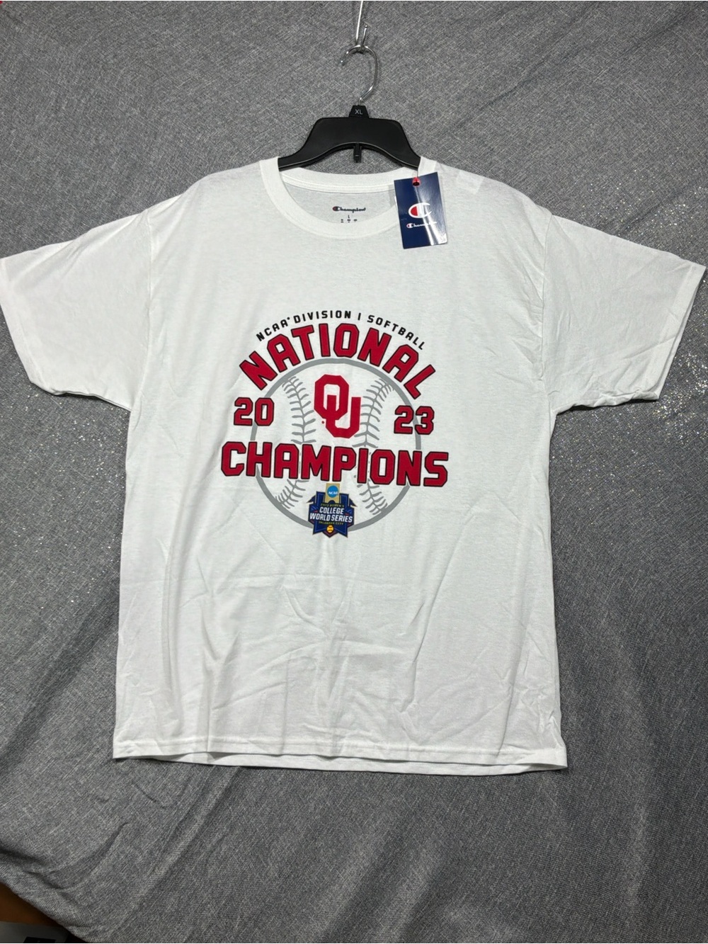 Champion White 2023 OU National Champions Short Sleeve Tee